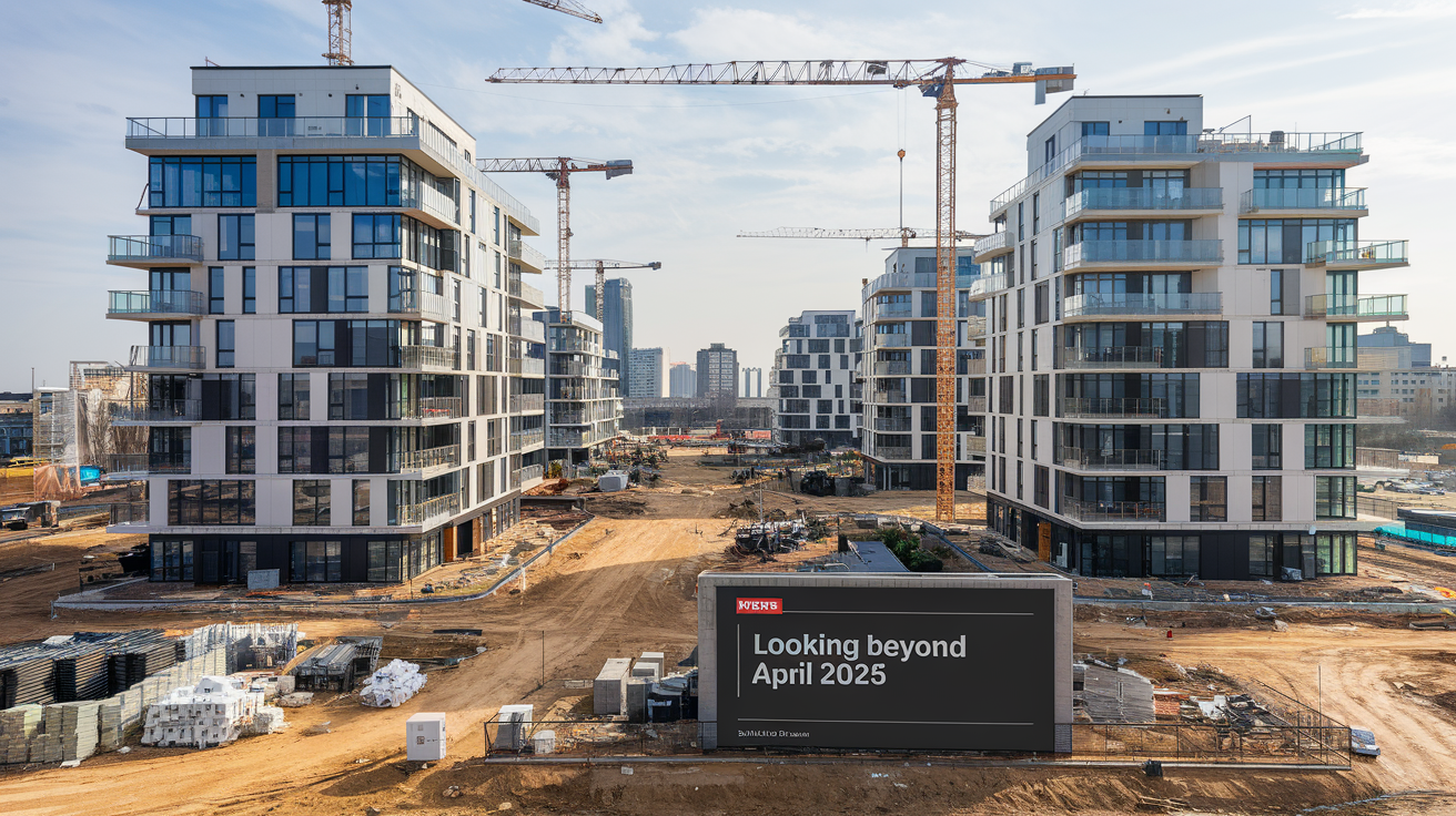 A photo of a large construction site with multiple buildings being built.