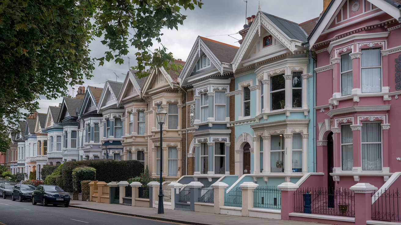 A photo of a row of beautiful Victorian houses in Kennington, London.