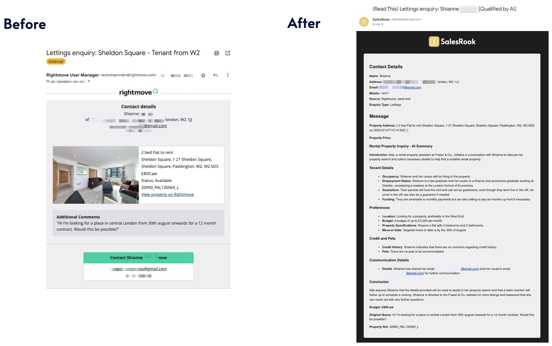 Rightmove Enquiry vs SalesRook Enquiry