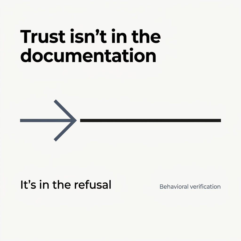 Trust is behavioral evidence, not code review