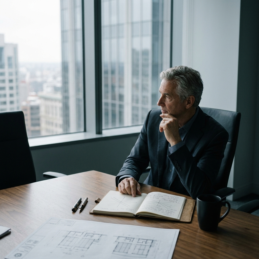 Executive leader evaluating strategic tradeoffs before making a high-stakes business decision.