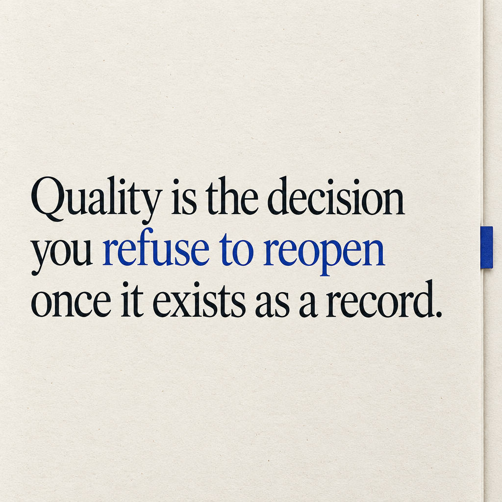 Quality is what you refuse to reopen.